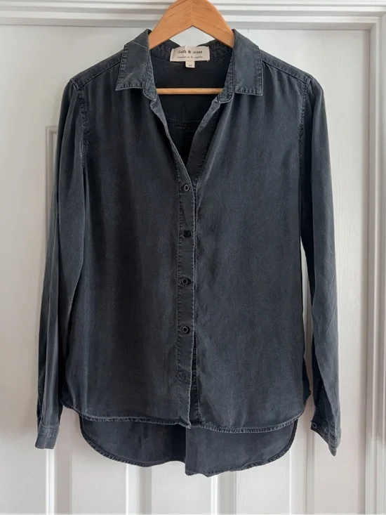 Cloth & Stone Washed Black Tencel Lyocell Button Down Shirt - Size M - Picture 7 of 8